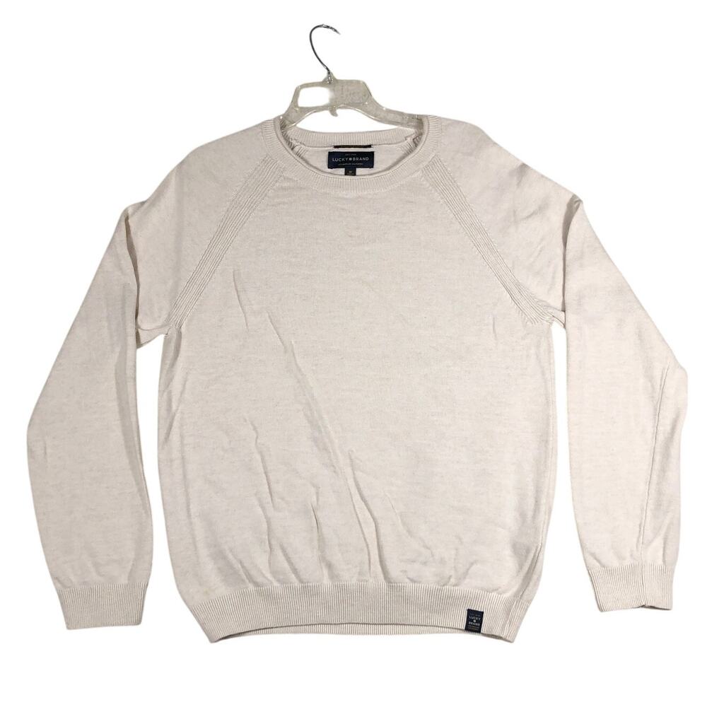 Lucky Brand Mens Welterweight Sweater Cream Size Medium Long Sleeve Knit Cotton